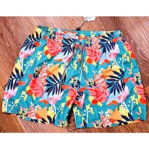 Boardies Men's Fun Green Tropical Print Swim Trunks Size XL